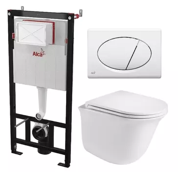 Комплект 3 в 1 инсталляция AlcaPlast + Подвесной унитаз WeltWasser Telbach 004 GL-WT + кнопка белая