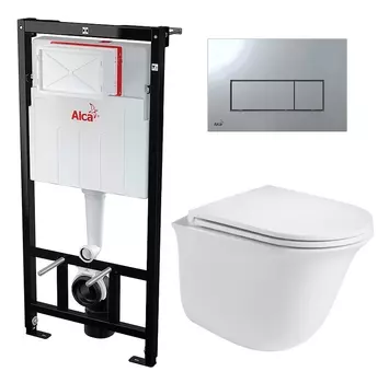 Комплект 3 в 1 инсталляция AlcaPlast + Подвесной унитаз WeltWasser Telbach 004 GL-WT + кнопка хром