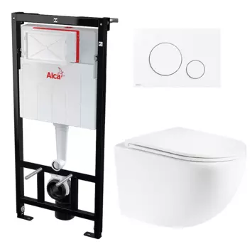 Комплект 3 в 1 инсталляция AlcaPlast + Унитаз подвесной Enio Unico + кнопка белая