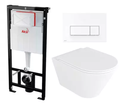 Комплект 3 в 1 инсталляция AlcaPlast + Унитаз подвесной Enio Cento EN4280110 + кнопка белая