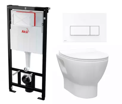 Комплект 3 в 1 инсталляция AlcaPlast + Унитаз подвесной Enio Nativo EN1270551 + кнопка белая