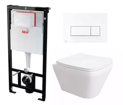 Комплект 3 в 1 инсталляция AlcaPlast + Унитаз подвесной Enio Vicino EN9170544 + кнопка белая