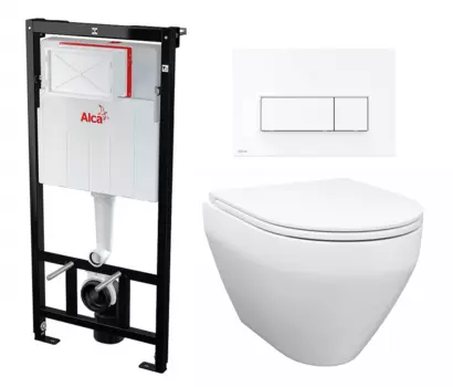 Комплект 3 в 1 инсталляция AlcaPlast + Унитаз подвесной Enio Cono EN2870522 + кнопка белая
