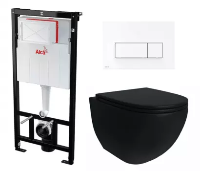 Комплект 3 в 1 инсталляция AlcaPlast + Унитаз подвесной Enio Unico BL черный EN4105055 + кнопка белая