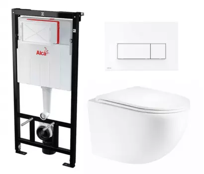 Комплект 3 в 1 инсталляция AlcaPlast + Унитаз подвесной Enio Unico Tornado EN2105073 + кнопка белая