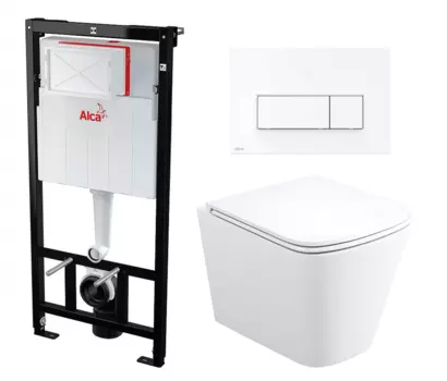 Комплект 3 в 1 инсталляция AlcaPlast + Унитаз подвесной Enio Binario Tornado EN4180237 + кнопка белая