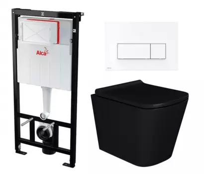 Комплект 3 в 1 инсталляция AlcaPlast + Унитаз подвесной Enio Binario BL черный EN4180225 + кнопка белая