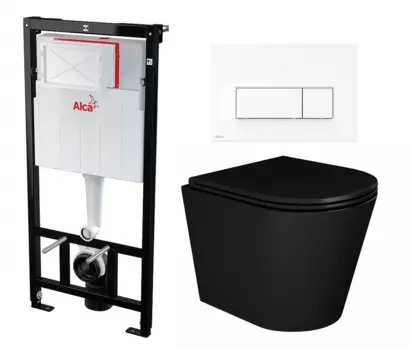 Комплект 3 в 1 инсталляция AlcaPlast + Унитаз подвесной Enio Cento BL черный EN4280035 + кнопка белая