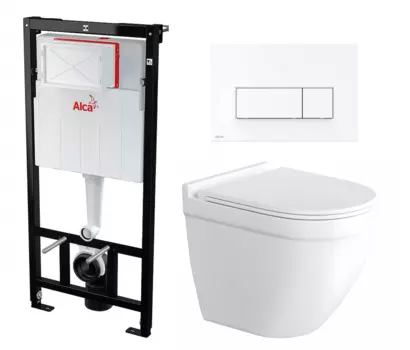 Комплект 3 в 1 инсталляция AlcaPlast + Унитаз подвесной Enio Pulito EN1170052 + кнопка белая
