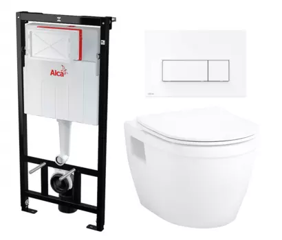 Комплект 3 в 1 инсталляция AlcaPlast + Унитаз подвесной Enio Bolo EN8350034 + кнопка белая