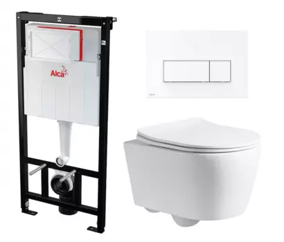 Комплект 3 в 1 инсталляция AlcaPlast + Унитаз подвесной CeruttiSpa Sella PP 9738 + кнопка белая