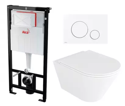 Комплект 3 в 1 инсталляция AlcaPlast + Унитаз подвесной Enio Cento EN4280110 + кнопка белая