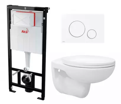 Комплект 3 в 1 инсталляция AlcaPlast + Унитаз подвесной Enio Ekos EN0170571 + кнопка белая