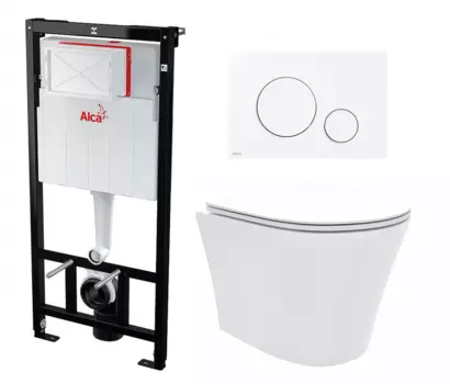 Комплект 3 в 1 инсталляция AlcaPlast + Унитаз подвесной Enio Neo EN5370588 + кнопка белая