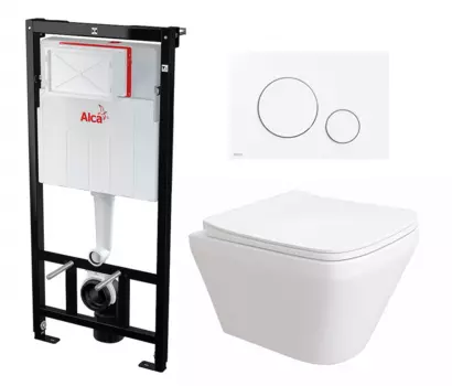 Комплект 3 в 1 инсталляция AlcaPlast + Унитаз подвесной Enio Vicino EN9170544 + кнопка белая