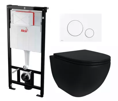 Комплект 3 в 1 инсталляция AlcaPlast + Унитаз подвесной Enio Unico BL черный EN4105055 + кнопка белая