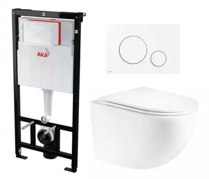Комплект 3 в 1 инсталляция AlcaPlast + Унитаз подвесной Enio Unico Tornado EN2105073 + кнопка белая