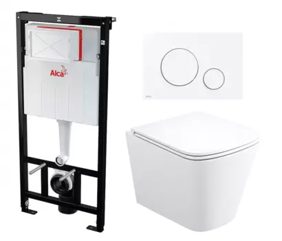 Комплект 3 в 1 инсталляция AlcaPlast + Унитаз подвесной Enio Binario Tornado EN4180237 + кнопка белая
