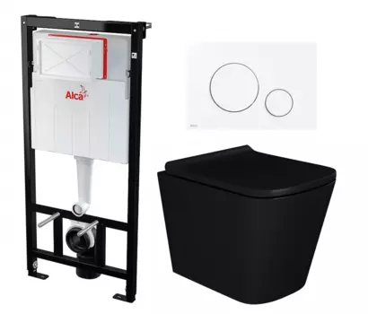 Комплект 3 в 1 инсталляция AlcaPlast + Унитаз подвесной Enio Binario BL черный EN4180225 + кнопка белая