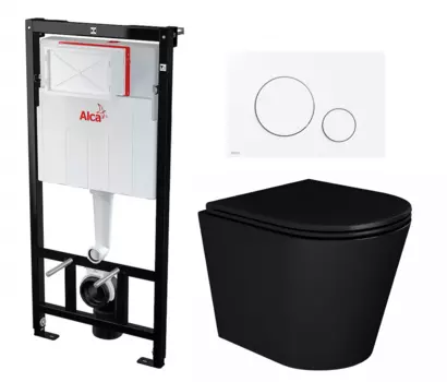 Комплект 3 в 1 инсталляция AlcaPlast + Унитаз подвесной Enio Cento BL черный EN4280035 + кнопка белая