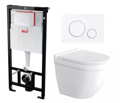 Комплект 3 в 1 инсталляция AlcaPlast + Унитаз подвесной Enio Pulito EN1170052 + кнопка белая