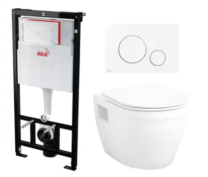 Комплект 3 в 1 инсталляция AlcaPlast + Унитаз подвесной Enio Bolo EN8350034 + кнопка белая