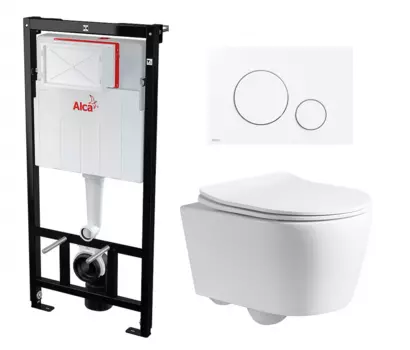Комплект 3 в 1 инсталляция AlcaPlast + Унитаз подвесной CeruttiSpa Sella PP 9738 + кнопка белая