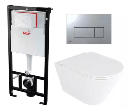 Комплект 3 в 1 инсталляция AlcaPlast + Унитаз подвесной Enio Cento EN4280110 + кнопка хром