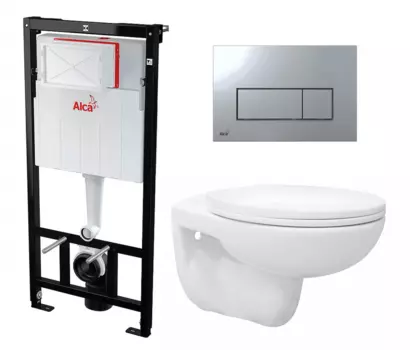 Комплект 3 в 1 инсталляция AlcaPlast + Унитаз подвесной Enio Ekos EN0170571 + кнопка хром