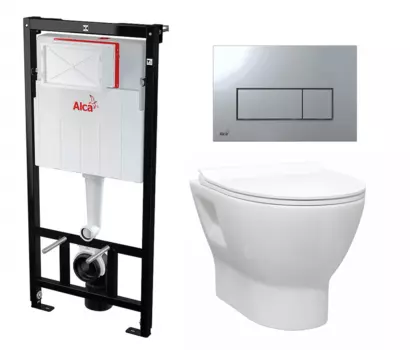 Комплект 3 в 1 инсталляция AlcaPlast + Унитаз подвесной Enio Nativo EN1270551 + кнопка хром