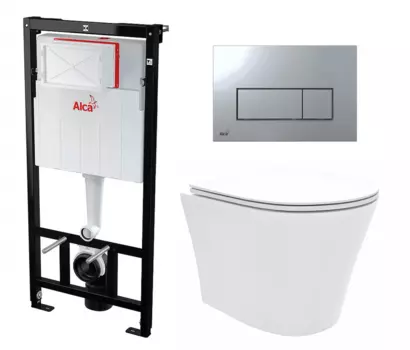 Комплект 3 в 1 инсталляция AlcaPlast + Унитаз подвесной Enio Neo EN5370588 + кнопка хром