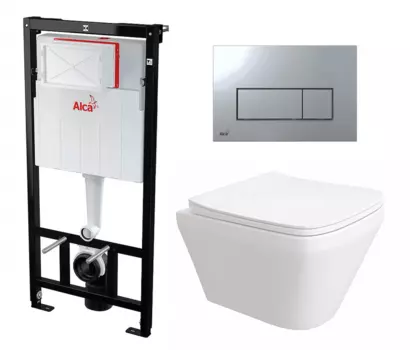 Комплект 3 в 1 инсталляция AlcaPlast + Унитаз подвесной Enio Vicino EN9170544 + кнопка хром