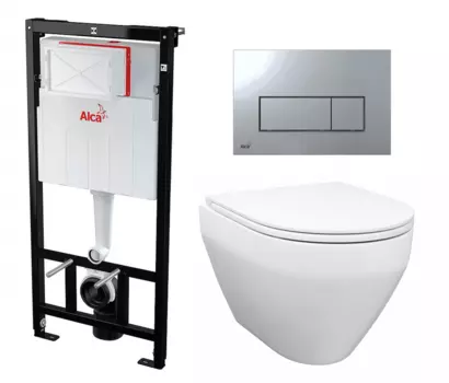 Комплект 3 в 1 инсталляция AlcaPlast + Унитаз подвесной Enio Cono EN2870522 + кнопка хром