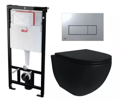 Комплект 3 в 1 инсталляция AlcaPlast + Унитаз подвесной Enio Unico BL черный EN4105055 + кнопка хром