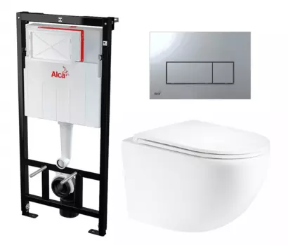 Комплект 3 в 1 инсталляция AlcaPlast + Унитаз подвесной Enio Unico Tornado EN2105073 + кнопка хром