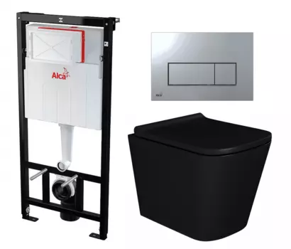 Комплект 3 в 1 инсталляция AlcaPlast + Унитаз подвесной Enio Binario BL черный EN4180225 + кнопка хром