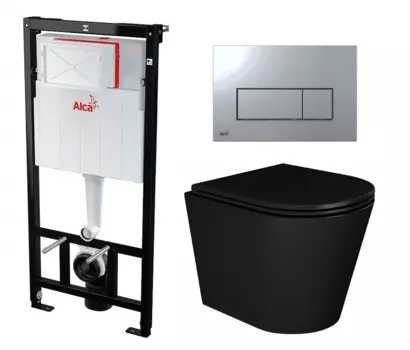 Комплект 3 в 1 инсталляция AlcaPlast + Унитаз подвесной Enio Cento BL черный EN4280035 + кнопка хром