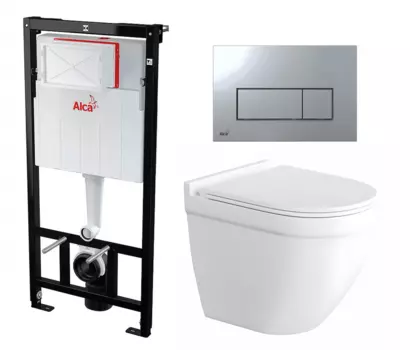 Комплект 3 в 1 инсталляция AlcaPlast + Унитаз подвесной Enio Pulito EN1170052 + кнопка хром