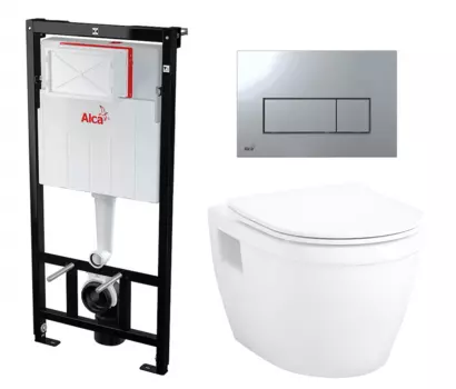 Комплект 3 в 1 инсталляция AlcaPlast + Унитаз подвесной Enio Bolo EN8350034 + кнопка хром