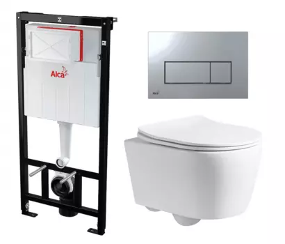 Комплект 3 в 1 инсталляция AlcaPlast + Унитаз подвесной CeruttiSpa Sella PP 9738 + кнопка хром