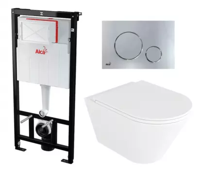 Комплект 3 в 1 инсталляция AlcaPlast + Унитаз подвесной Enio Cento EN4280110 + кнопка хром