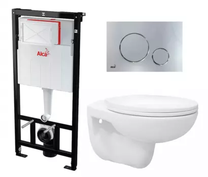 Комплект 3 в 1 инсталляция AlcaPlast + Унитаз подвесной Enio Ekos EN0170571 + кнопка хром