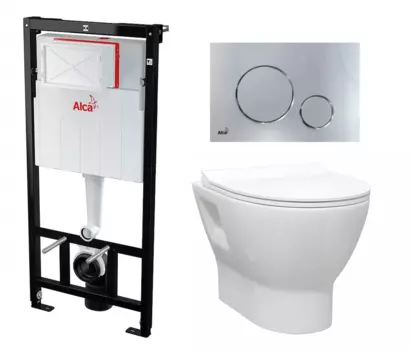 Комплект 3 в 1 инсталляция AlcaPlast + Унитаз подвесной Enio Nativo EN1270551 + кнопка хром
