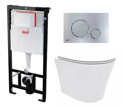 Комплект 3 в 1 инсталляция AlcaPlast + Унитаз подвесной Enio Neo EN5370588 + кнопка хром
