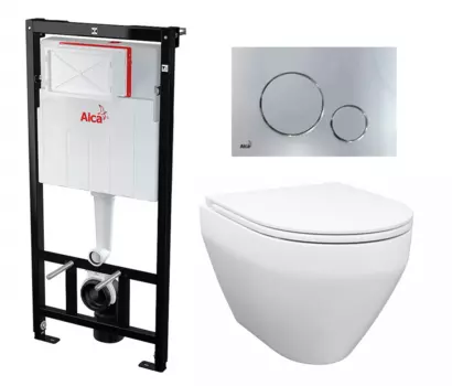 Комплект 3 в 1 инсталляция AlcaPlast + Унитаз подвесной Enio Cono EN2870522 + кнопка хром