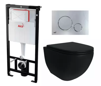 Комплект 3 в 1 инсталляция AlcaPlast + Унитаз подвесной Enio Unico BL черный EN4105055 + кнопка хром
