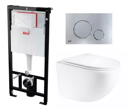 Комплект 3 в 1 инсталляция AlcaPlast + Унитаз подвесной Enio Unico Tornado EN2105073 + кнопка хром