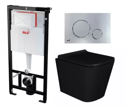 Комплект 3 в 1 инсталляция AlcaPlast + Унитаз подвесной Enio Binario BL черный EN4180225 + кнопка хром
