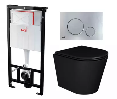 Комплект 3 в 1 инсталляция AlcaPlast + Унитаз подвесной Enio Cento BL черный EN4280035 + кнопка хром