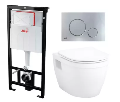 Комплект 3 в 1 инсталляция AlcaPlast + Унитаз подвесной Enio Bolo EN8350034 + кнопка хром